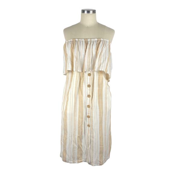 L*SPACE Strapless Dress Cream White Striped Off Shoulder Midi Dress S Daydreamer - Picture 1 of 6